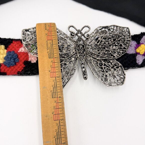 Vintage Embroidered Wool Belt Butterfly Clasp Floral Folk Art Boho 60s 70s main image 5